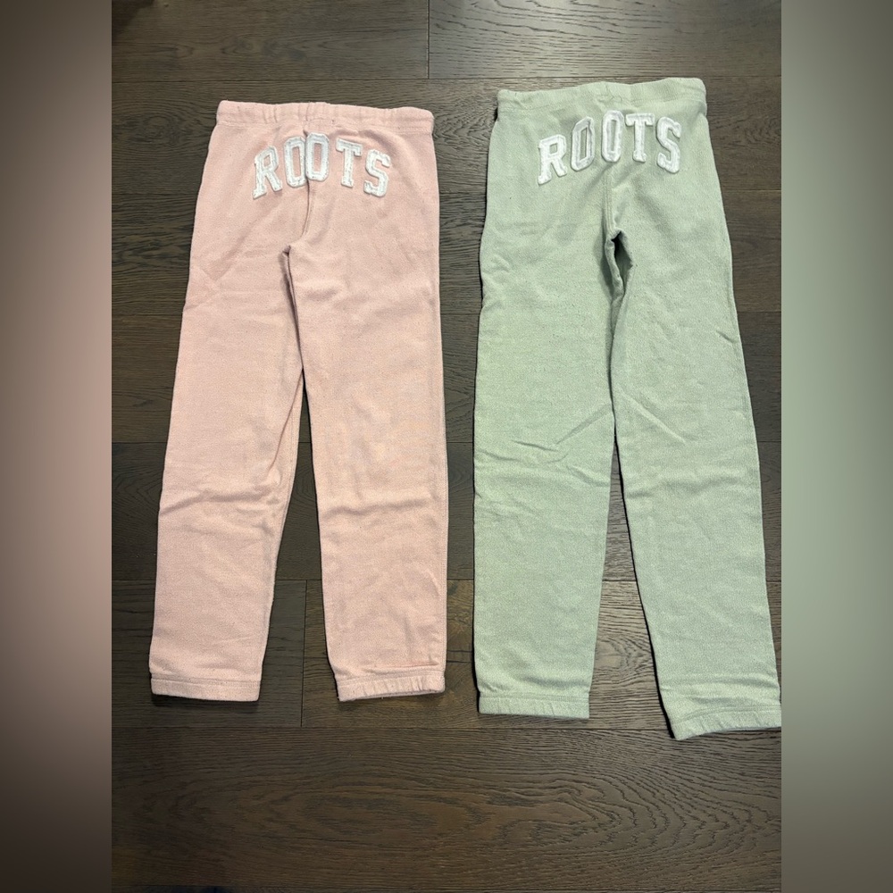 Roots girls pink or pale green joggers sz 12 VGUC
